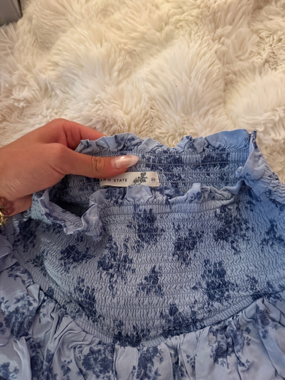 Altar'd State Light Blue Floral Ruffled Mini Skirt - Picture 2 of 3